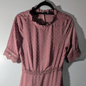 Lulus Dress Womens Small Maxi Juniors Burnt Rose Pink Mauve Red Polka Dot Sexy